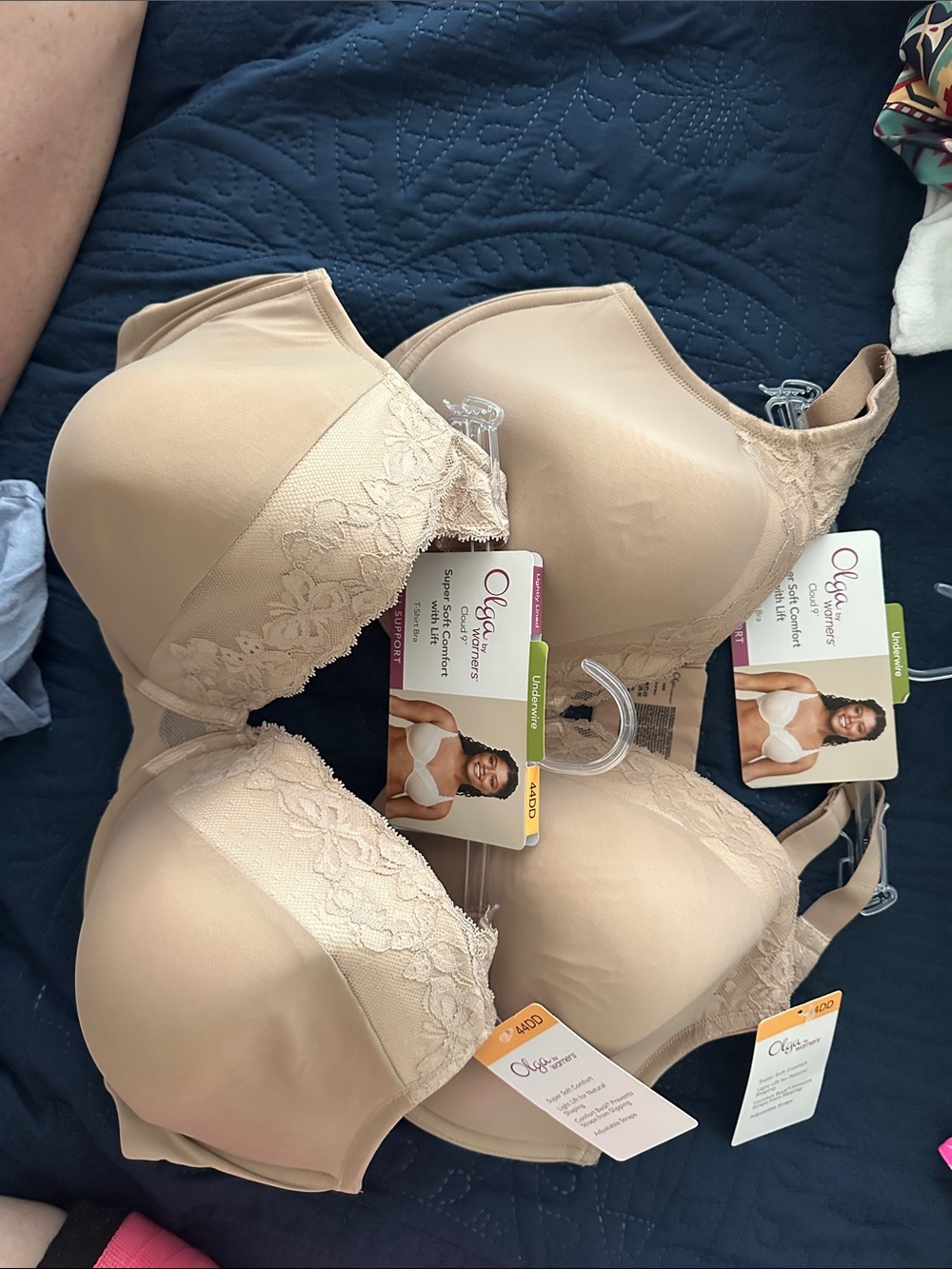 Olga Beige Lace-Trim T-Shirt Bras Duo